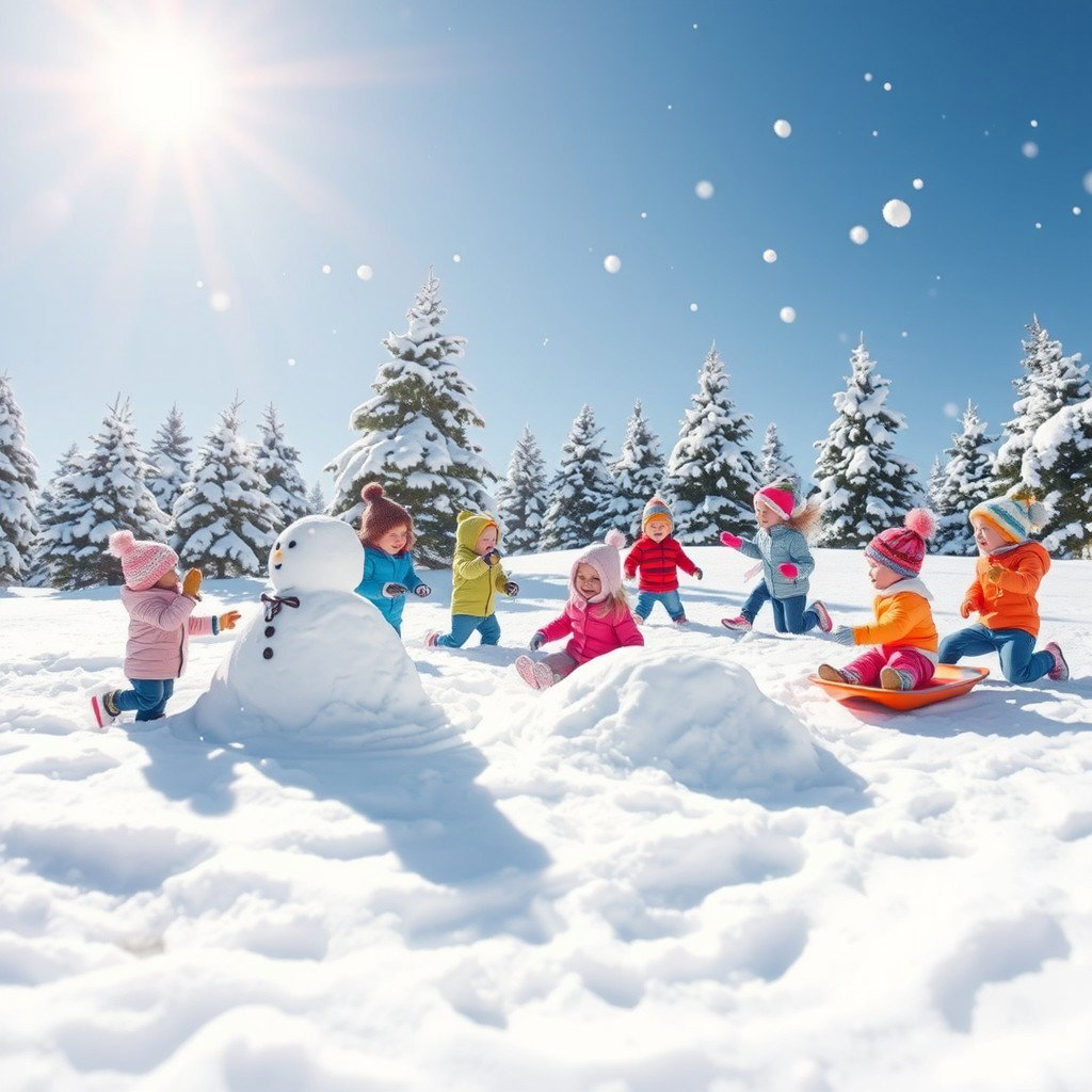 Joyful Winter Wonderland: Children Playing in the Snow