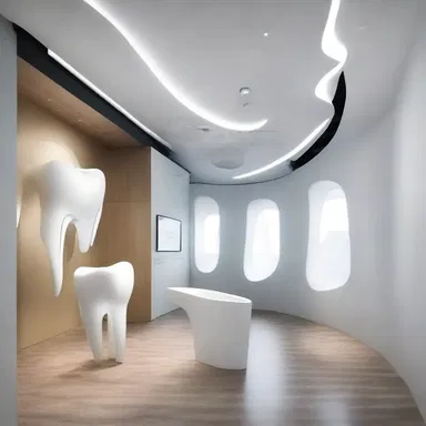 The modern dental clinic featured an innovative design that showcased the use of natural light and incorporated a striking display of malposed tooth sculptures.
