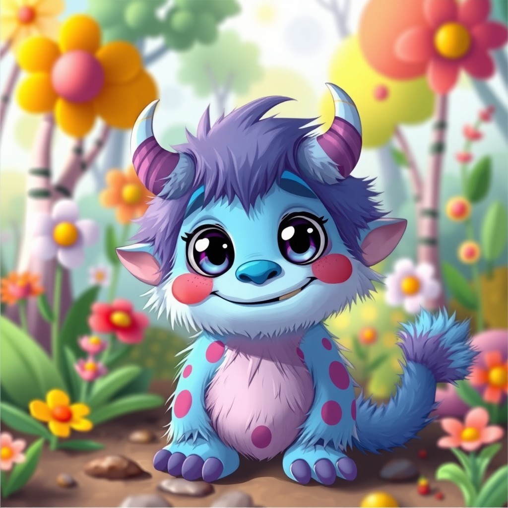 A cute little monster character, characterized by vibrant colors and playful features