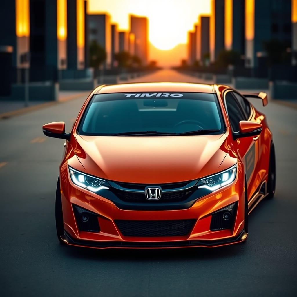 A modified Timor car styled as a coupe, featuring a front bumper from a Honda Civic, showcasing a sleek and sporty design