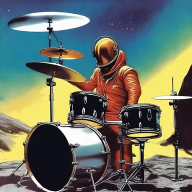 In the science fiction novel, the skilled drummer was part of an intergalactic rock band that traveled through space.