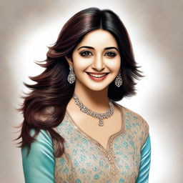 A high-quality digital art portrait of Anushka Sharma, the popular Indian actress