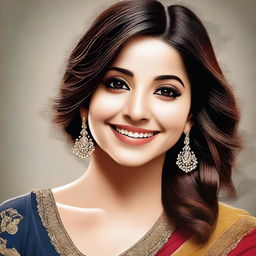 A high-quality digital art portrait of Anushka Sharma, the popular Indian actress