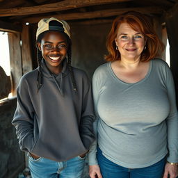 Inside a rundown shack in Africa, a 30-year-old African woman displays a wicked demeanor while standing with her hands in her sweatshirt pockets