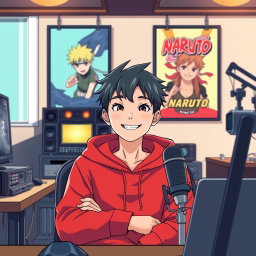 An anime boy with a mature appearance, embodying the essence of a confident Instagram content creator