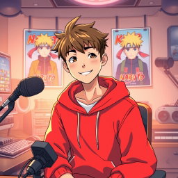 An anime boy with a mature appearance, embodying the essence of a confident Instagram content creator