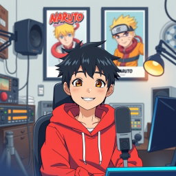 An anime boy with a mature appearance, embodying the essence of a confident Instagram content creator