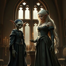 Em um palácio medieval, com janelas antigas que emolduram a cena, duas figuras se destacam