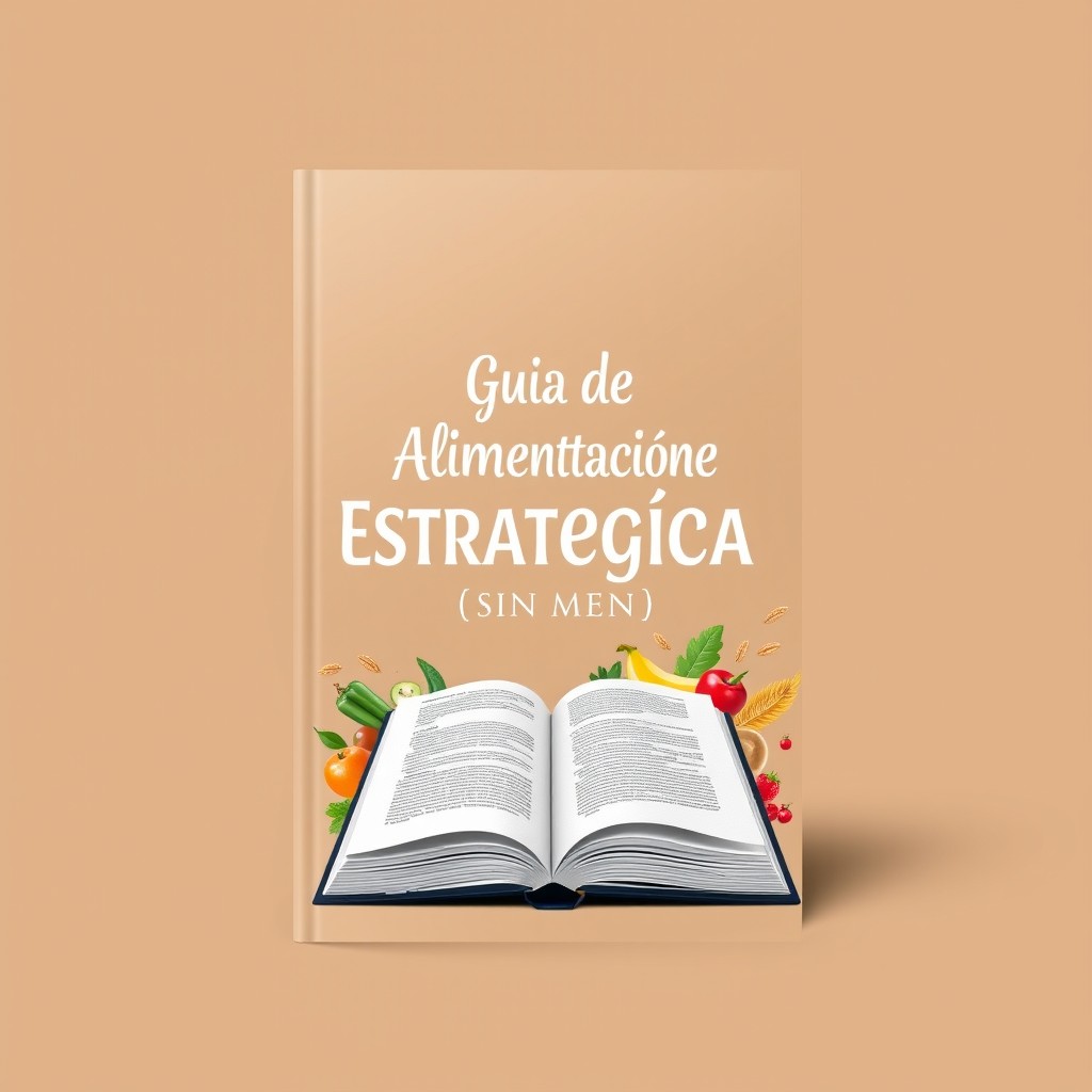 A captivating ebook cover design for 'Guía de Alimentación Estratégica (SIN MENÚ)', featuring a modern, minimalist aesthetic