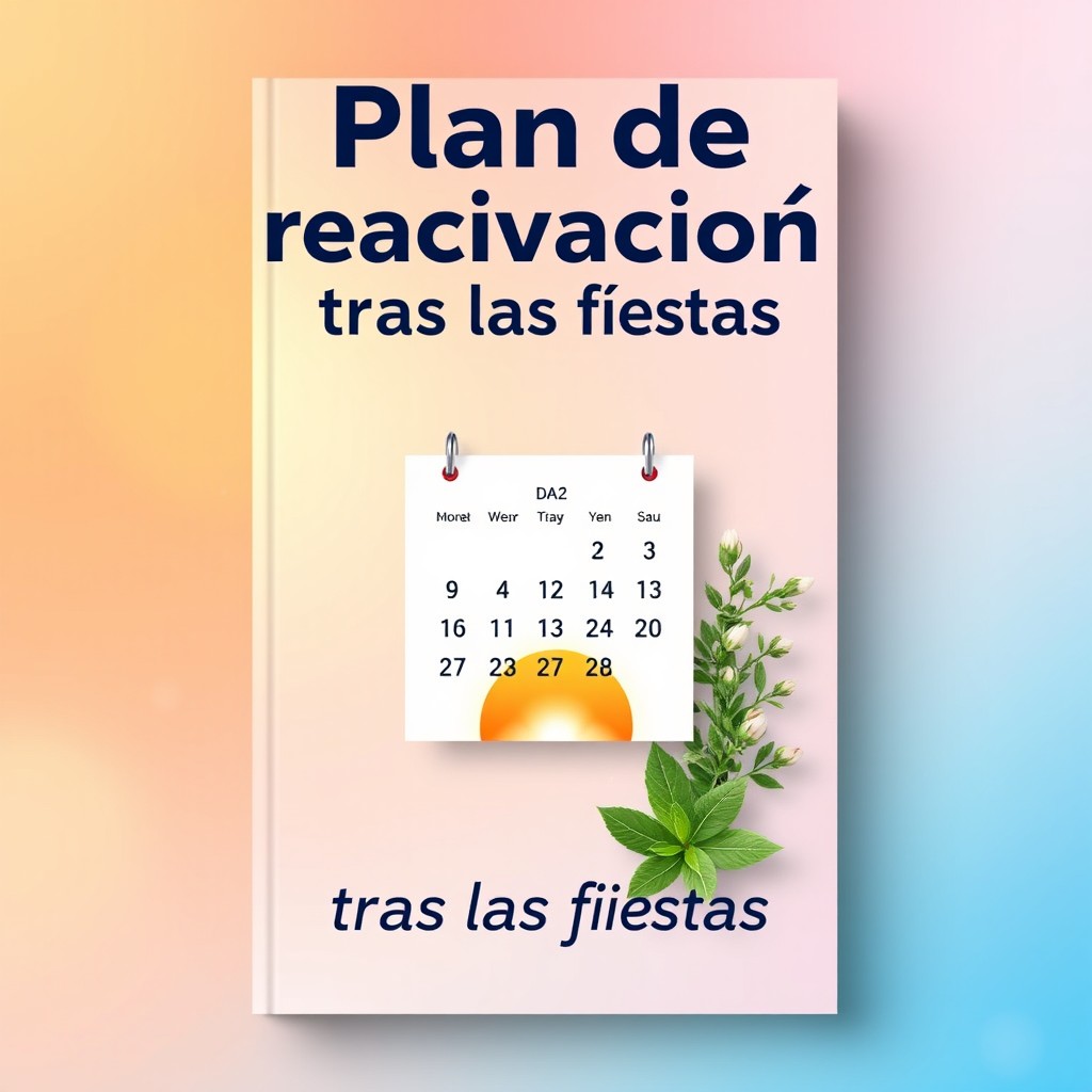 An engaging ebook cover design for 'Plan de reactivación tras las fiestas', showcasing a visually appealing layout