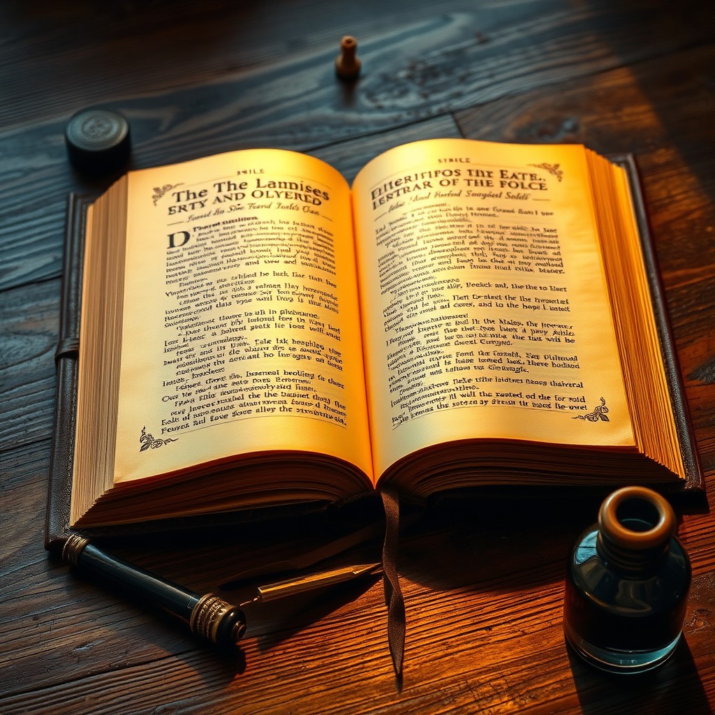 A beautifully crafted open brown book with gold empty pages spread out, showcasing intricate details in the leather cover and a shimmering glow from the gold pages