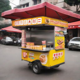 A food cart selling fried snacks, indicating a price of 1 million (in a suitable currency), denoting affordability.