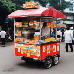 A food cart selling fried snacks, indicating a price of 1 million (in a suitable currency), denoting affordability.