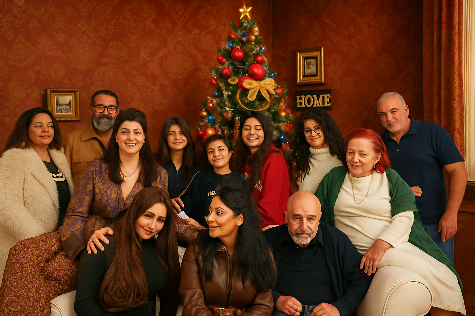 Uplift the photo background and tree make it richer keep realistic BUT do not touch faces and people