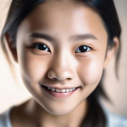 A high-quality, close-up photograph of a young Asian girl's face