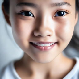 A high-quality, close-up photograph of a young Asian girl's face