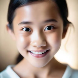 A high-quality, close-up photograph of a young Asian girl's face