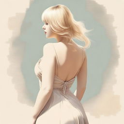 A high-quality digital art image featuring a blonde woman with bangs, wearing a sundress