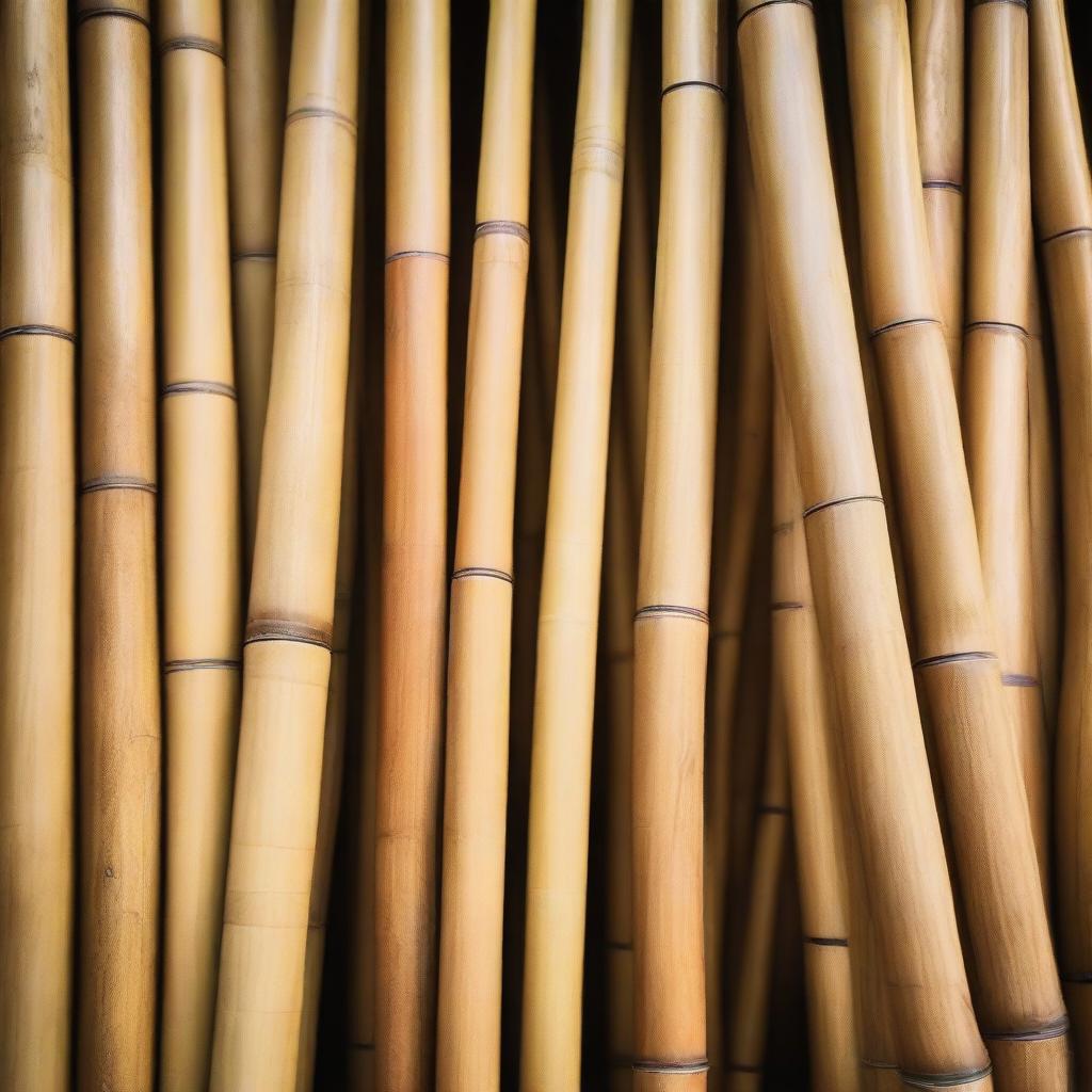 Close-up view of raw Javanese bamboo, traditionally used in furniture making, captured against a natural backdrop.