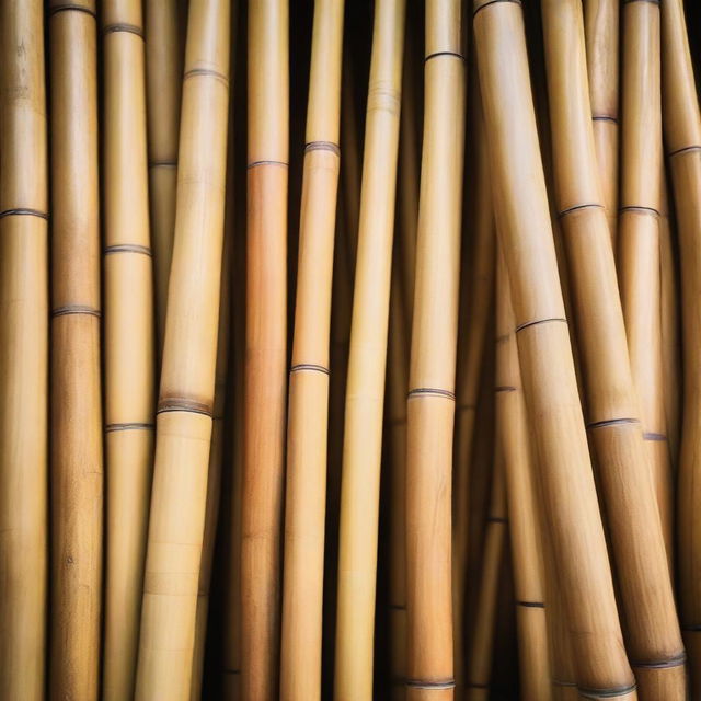 Close-up view of raw Javanese bamboo, traditionally used in furniture making, captured against a natural backdrop.