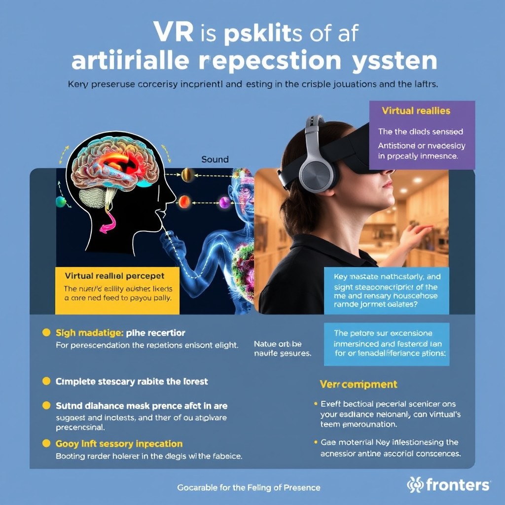 An educational infographic visually summarizing the concept of virtual reality (VR) as an artificial perception system, inspired by recent research findings in prestigious journals like Nature and Frontiers