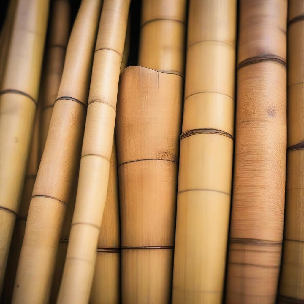 Close-up view of raw Javanese bamboo, traditionally used in furniture making, captured against a natural backdrop.