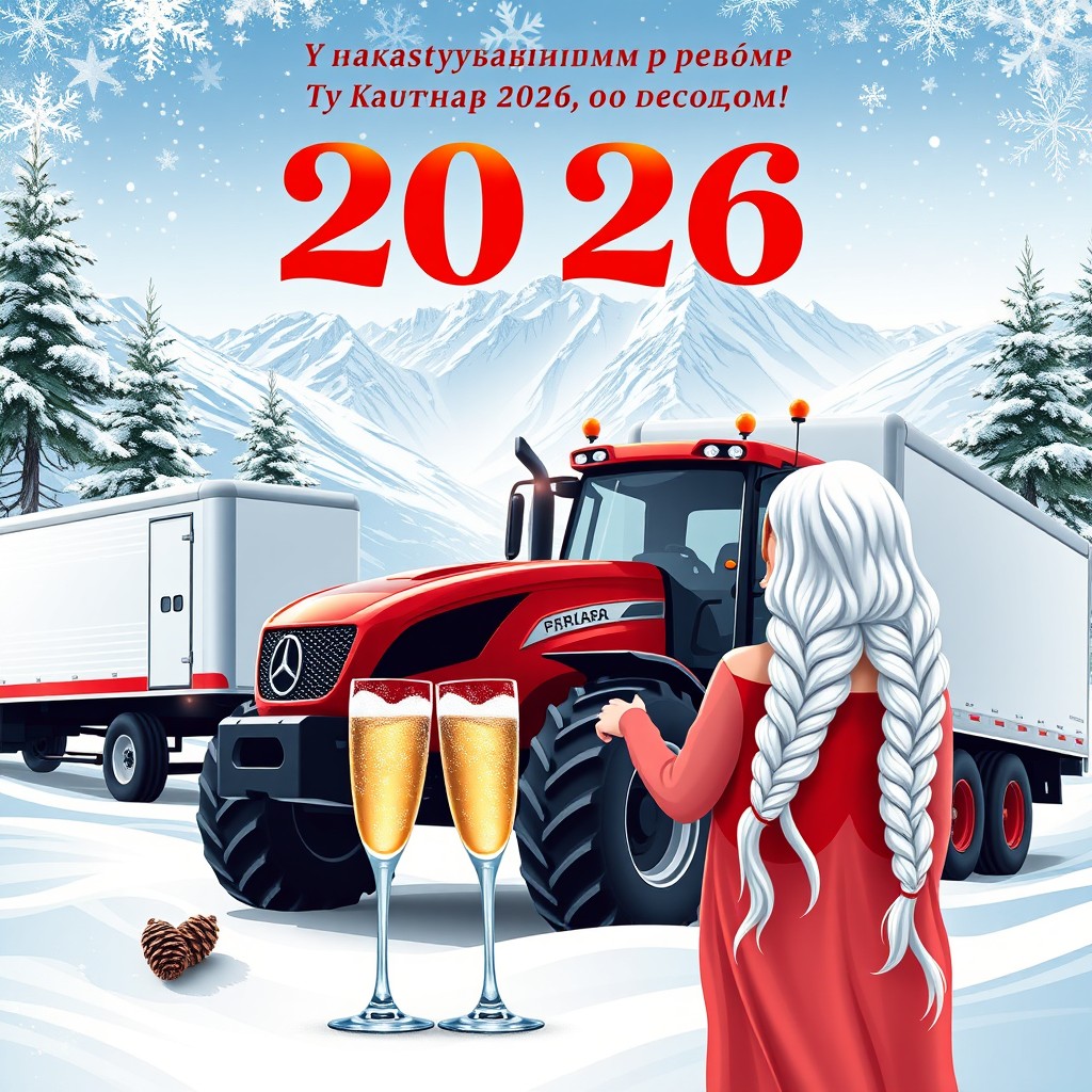A festive New Year's greeting card design for 2026 featuring the cheerful inscription at the top, 'С наступающим Новым 2026 Годом!' in elegant typography