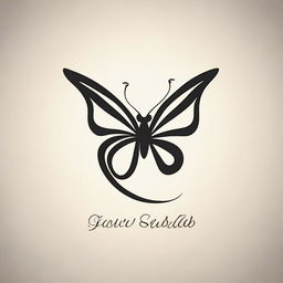 Design a logo featuring a linear butterfly in profile view, elegantly poised on a letter 'P' styled in a calligraphy font.