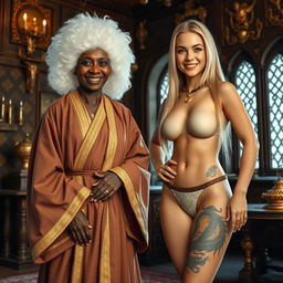 A noble medieval room adorned with various golden relics and intricate decor