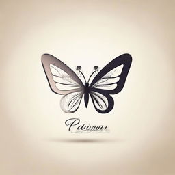 Design a logo featuring a linear butterfly in profile view, elegantly poised on a letter 'P' styled in a calligraphy font.