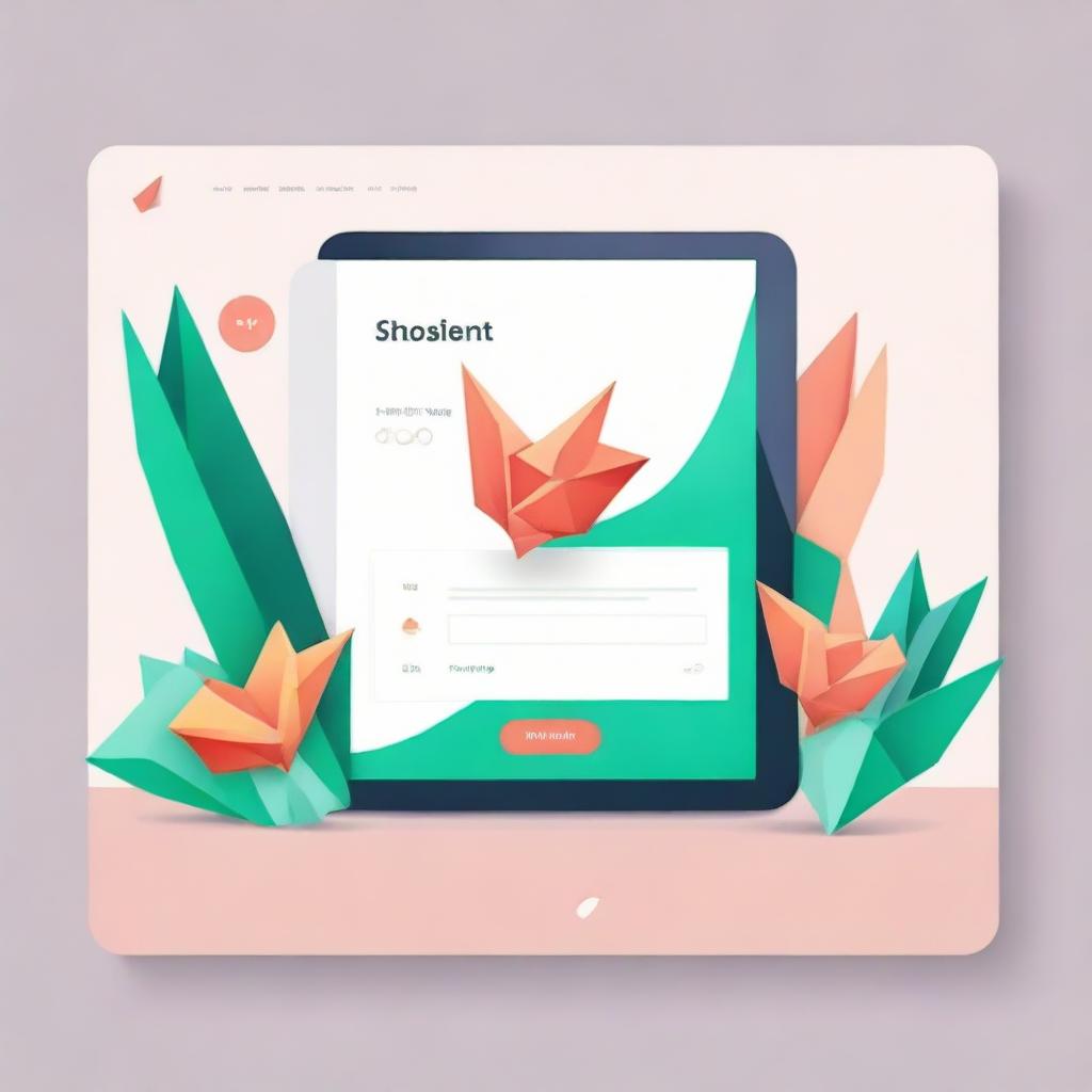 A login page design featuring a detailed illustration of an origami art piece.