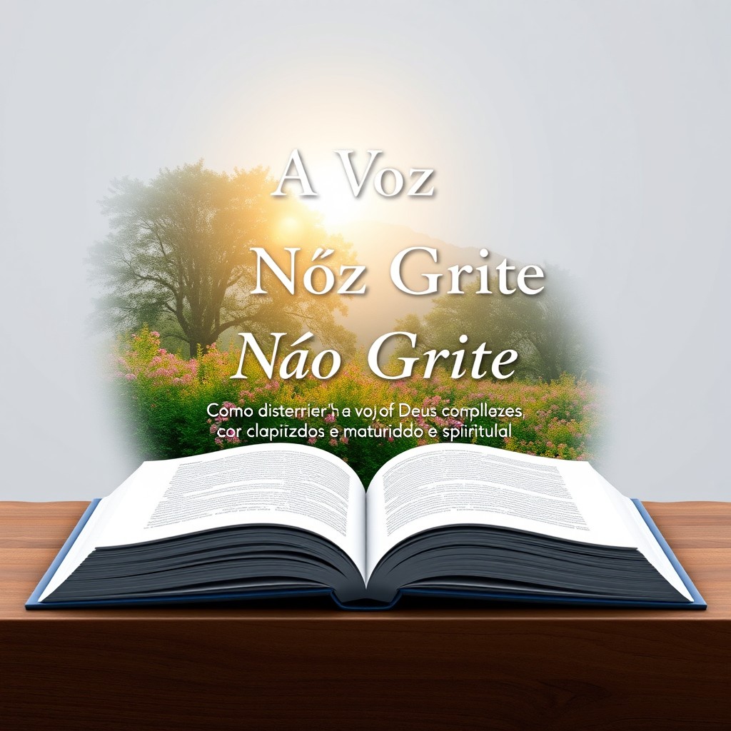 Um mockup 3D realista da capa do ebook 'A Voz Que Não Grita: Como discernir a voz de Deus com paz, clareza e maturidade espiritual'