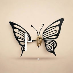 Create a logo with a side view of a linear butterfly, positioned on a letter 'P' designed in a calligraphy font.