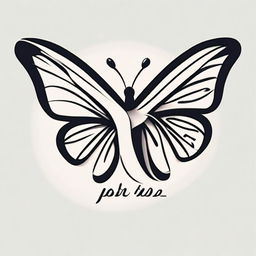 Create a logo with a side view of a linear butterfly, positioned on a letter 'P' designed in a calligraphy font.