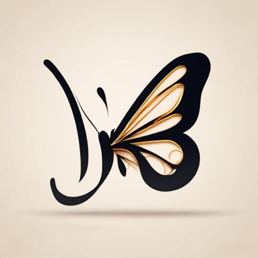 Create a logo with a side view of a linear butterfly, positioned on a letter 'P' designed in a calligraphy font.