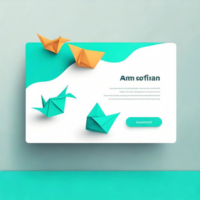 A login page design featuring a detailed illustration of an origami art piece on a dark cyan background.