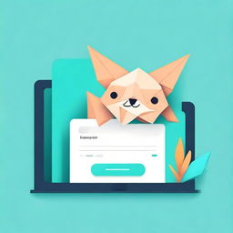 A login page design featuring a detailed illustration of an origami art piece on a dark cyan background.