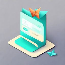 A login page design featuring a detailed illustration of an origami art piece on a dark cyan background.