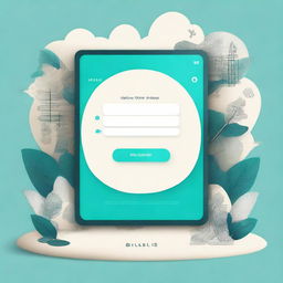 A login page design featuring an intricate illustration set against a dark cyan background.