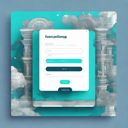 A login page design featuring an intricate illustration set against a dark cyan background.