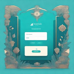 A login page design featuring an intricate illustration set against a dark cyan background.