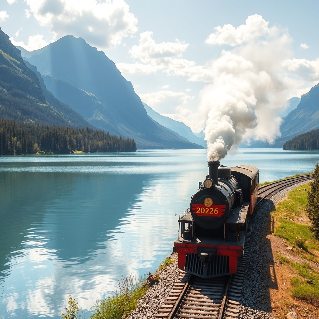 A beautiful lake surrounded by lush greenery and tall mountains in the background