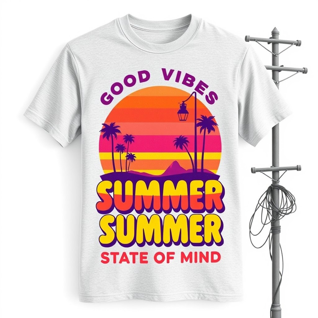 A vintage t-shirt design featuring retro illustrations and typography from the 1970s