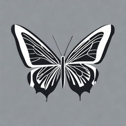 Generate an image of a logo featuring a linear butterfly, viewed and posed from the side.