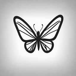 Generate an image of a logo featuring a linear butterfly, viewed and posed from the side.