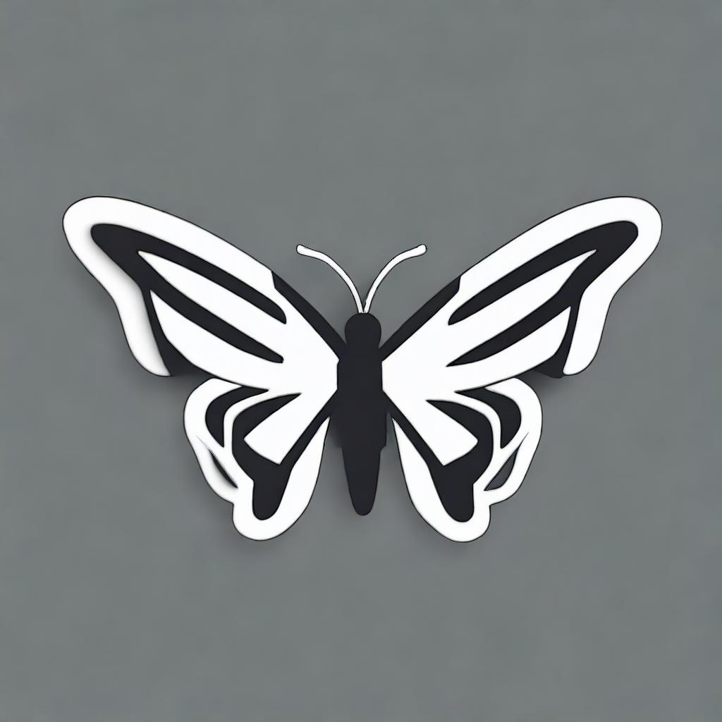 Generate an image of a logo featuring a linear butterfly, viewed and posed from the side.