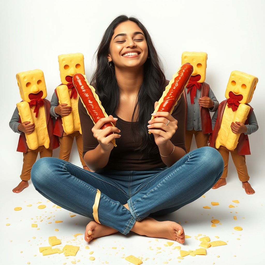 A very attractive Pakistani woman, 18 years old, sitting in a criss-cross position, smiling with her eyes closed