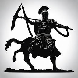 Create a powerful image of a Roman centurion in black silhouette, brandishing a spear and charging forward on a chariot.