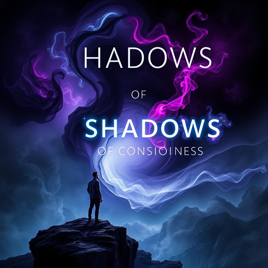 A striking book cover design for 'Shadows of Consciousness'