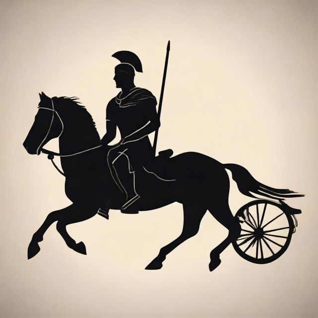 Adjust the image to show the black silhouette of the Roman centurion riding his chariot, brandishing a spear and facing forward.